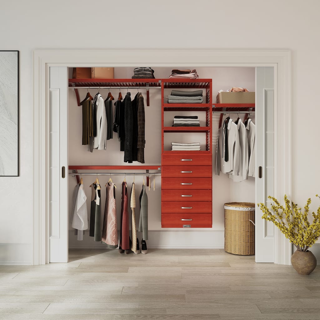 John Louis Home Solid Wood Reach-In Closet System with 6-Drawers Red Mahogany
