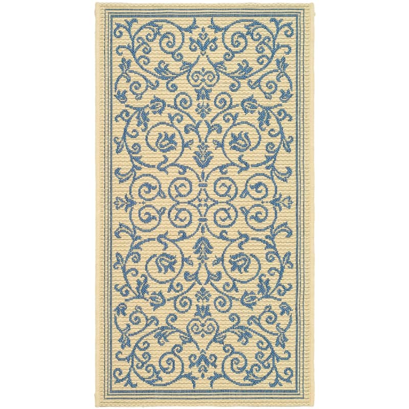 SAFAVIEH Courtyard Clarine Indoor/ Outdoor Waterproof Patio Backyard Rug - 2' x 3'7" - Natural/Blue