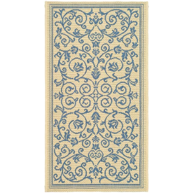 SAFAVIEH Courtyard Clarine Indoor/ Outdoor Waterproof Patio Backyard Rug - 2' x 3'7" - Natural/Blue