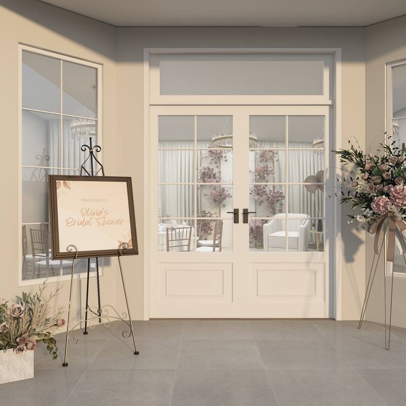 Black Metal Tall Adjustable Scroll Display Easel with Gold Accents