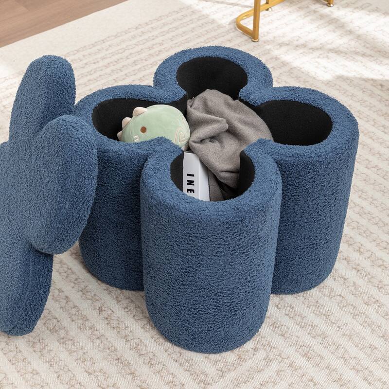 SEYNAR Modern Glam Teddy Velvet Flower Shape Storage Ottoman
