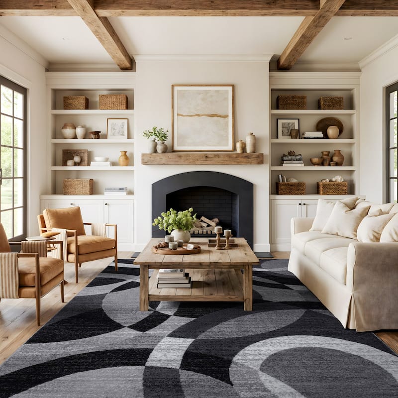 World Rug Gallery Geometric Circles Area Rug - 7'10" x 10'2" - Gray