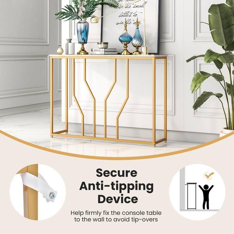 Costway 44" Gold Console Table with Faux Marble Tabletop Golden Metal - See Details