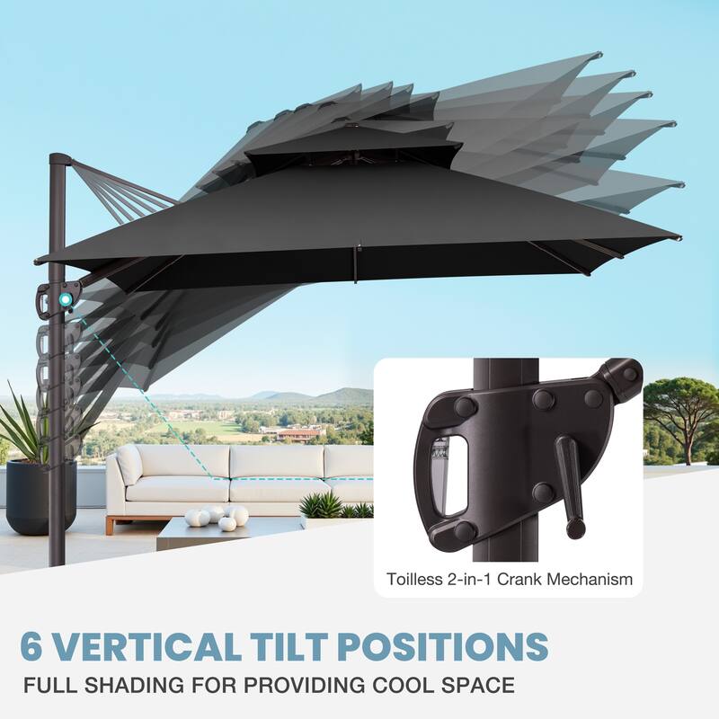 VredHom 10x10 FT Outdoor Patio Cantilever Offset Umbrella 360 degrees Rotation