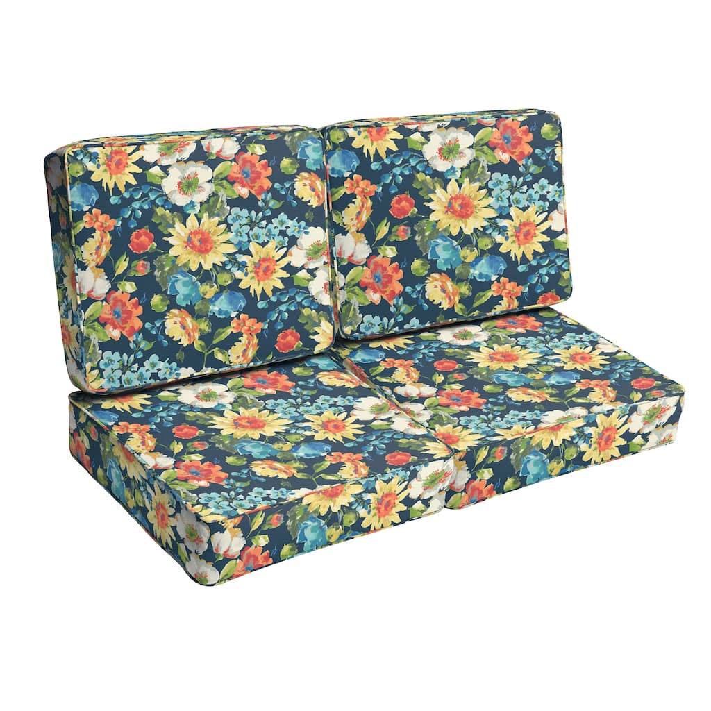 Sorra Home Indoor/Outdoor Blue Multi Floral Deep Seating Cushion Set - 47 in w x 23 in d
