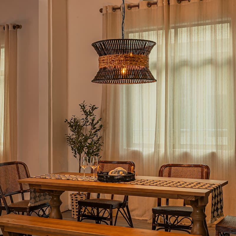 Umber 4-Light Modern Natural Rattan Pendant Ceiling Fixture Coastal Nautical Chandelier