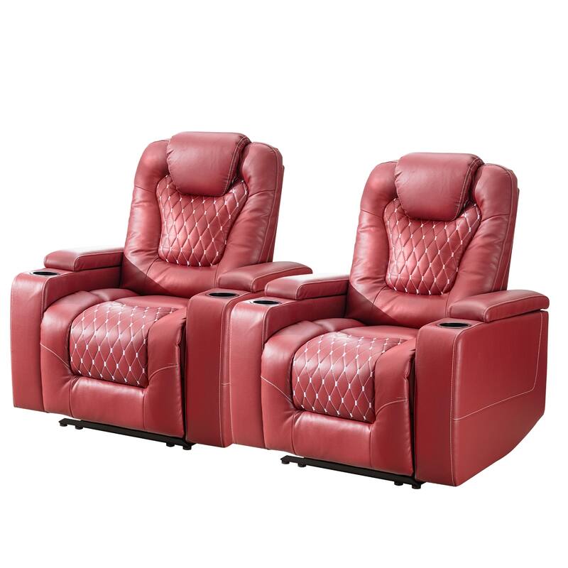 Overstuffed Electric Home Theater Seating PU Leather Reclining Furniture with Hidden Arm Storage