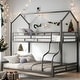 preview thumbnail 2 of 10, Contemporary Design Twin over Full Metal House Bunk Bed, Safety and Convenience, Stability and Durability, Space-saving, Black