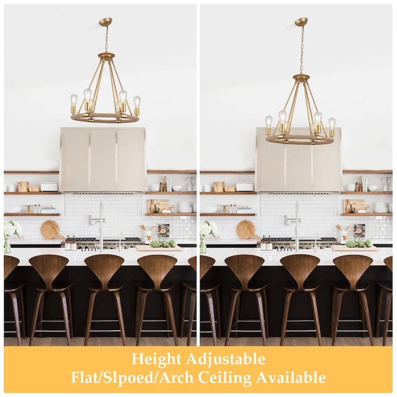 6-Light Farmhouse Chandelier, Modern Wagon Wheel Chandelier for Dining Room Living Room Bedroom Kitchen - W22.83"x H23.26"