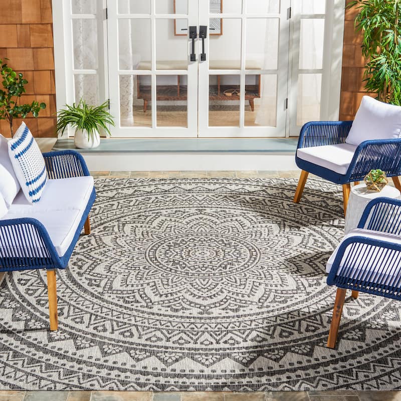 SAFAVIEH Courtyard Fran Mandala Indoor/ Outdoor Waterproof Patio Backyard Rug
