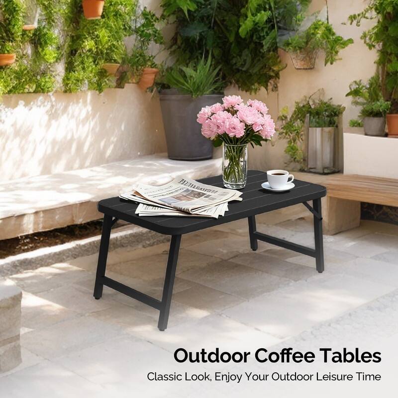 36 in. Folding Rectangle Metal Table,Outdoor Portable Picnic Table - Black