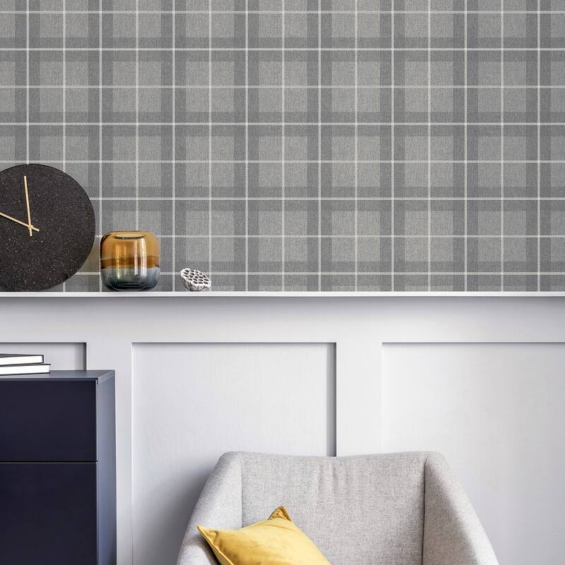 Arthouse Hudson Grey Checkered Plaid Wallpaper
