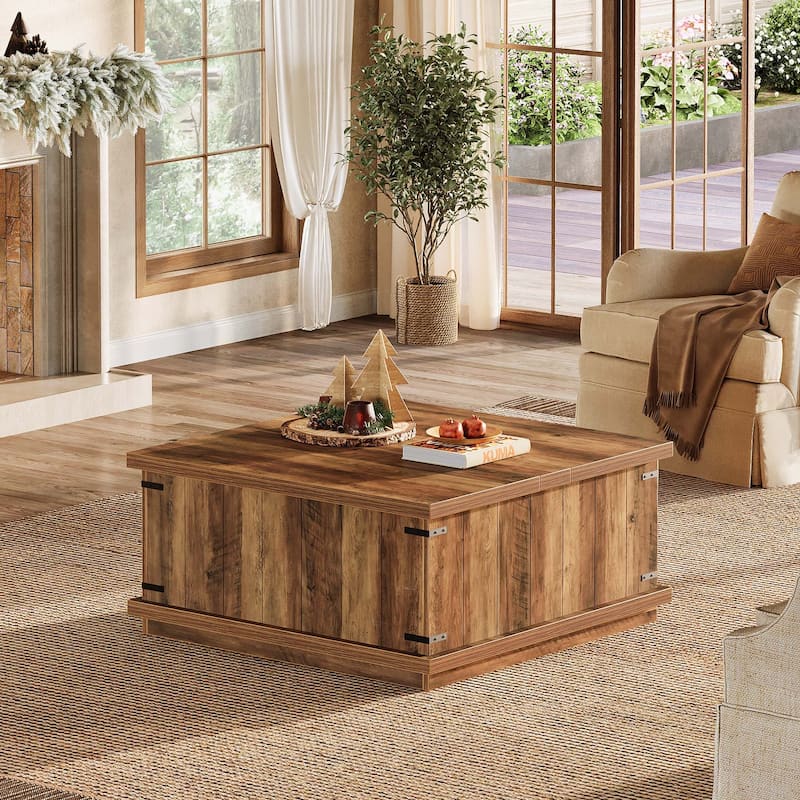 Farmhouse Lift Top Square Coffee Table with Storage - 33.46"D x 33.46"W x 19.7"H
