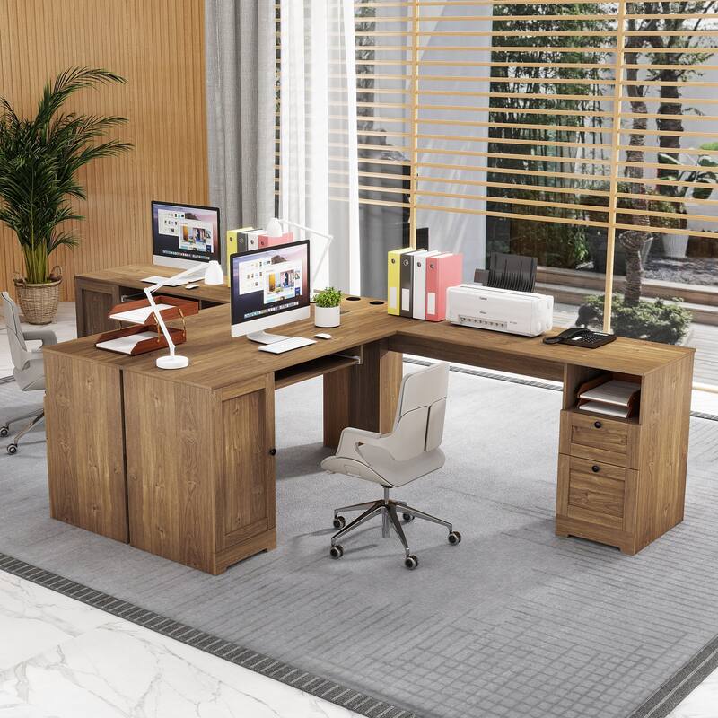Gymax 66 Inch L-Shaped Computer Desk Spacious Corner Desk w/ Drawers &