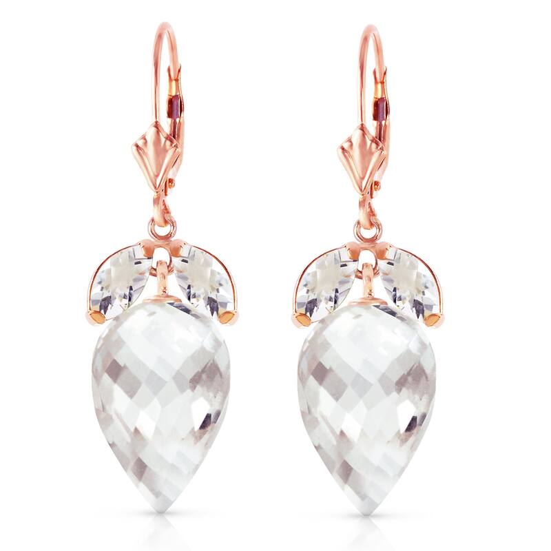 25.5 Carat 14K Solid Gold Earrings Pointy Briolette White Topaz