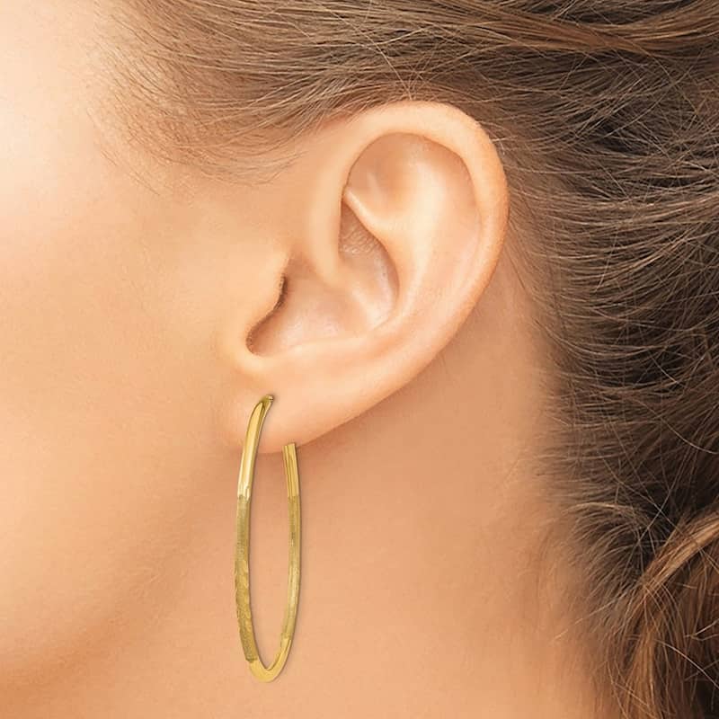 Curata 14k Yellow Gold Polished tube 2mm Satin Sparkle Cut Endless Hoop Earrings - 40x40mm Wide 2mm Thick