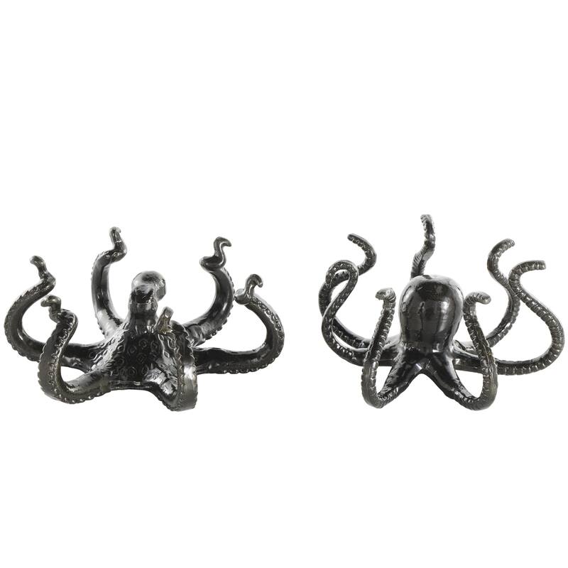 Aluminum Metal Octopus Decorative Sculpture with Splayed Arms - Set of 2 Black - Roche River Decor - Black