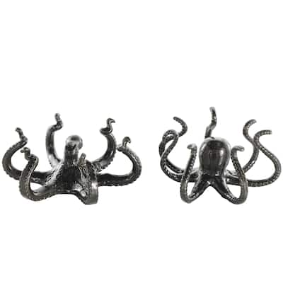 Aluminum Metal Octopus Decorative Sculpture with Splayed Arms - Set of 2 Black - Roche River Decor