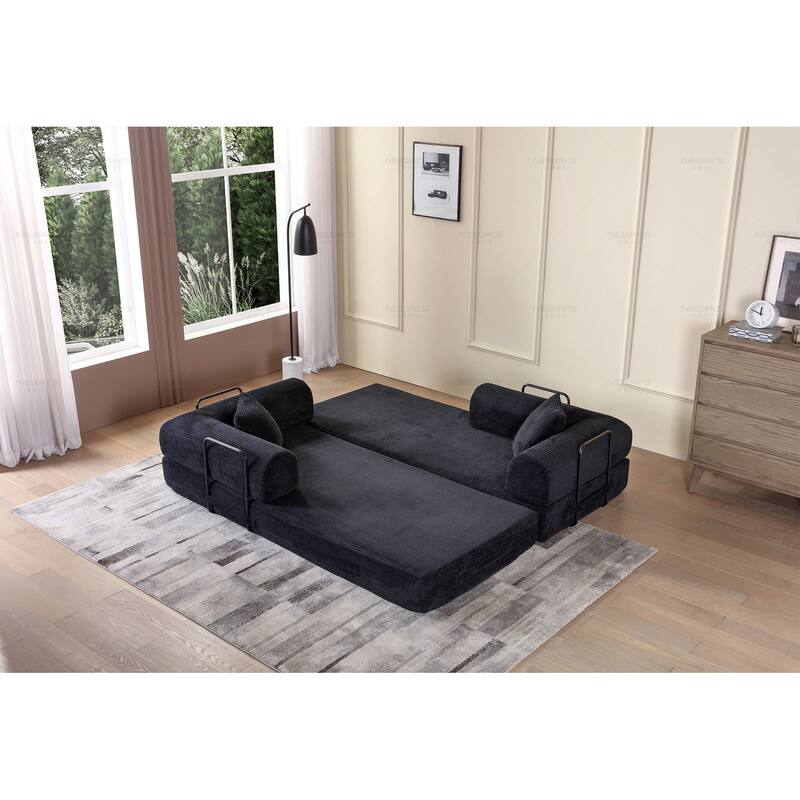 Convertible Sleeper Sofa Bed, Corduroy Folding Couch with Pillow