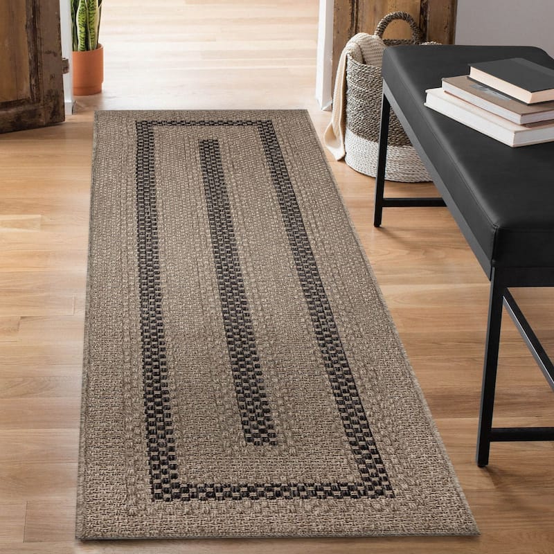 Liora Manne Monaco Multi Border Indoor/Outdoor Area Rug - 1'11" x 7'6" - Taupe