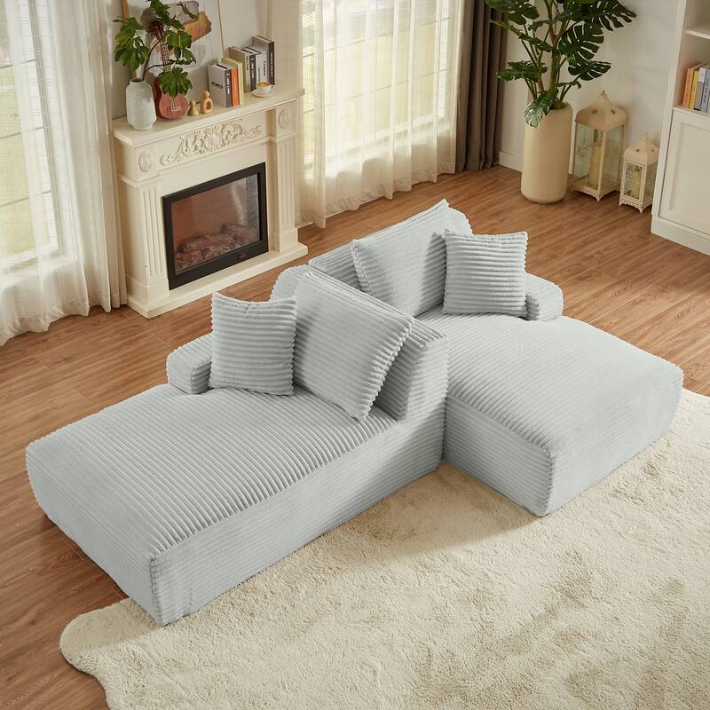 Corduroy Upholstery Cloud Modular Sectional Sofa with Chaise and Pillows, All-Foam Compression Design