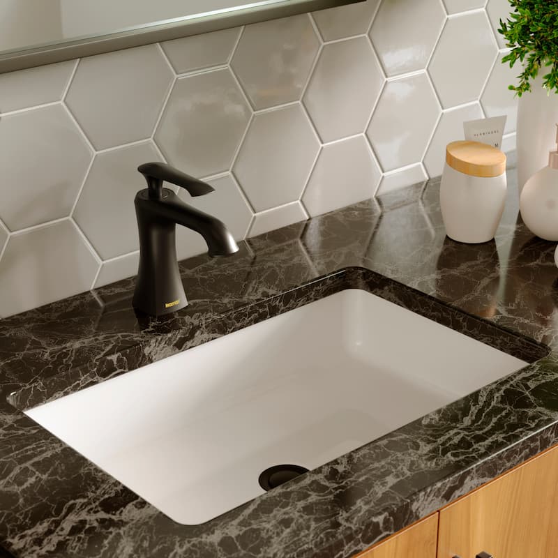 Karran Woodburn Single Hole Single Handle Bathroom Faucet with Matching Pop-Up Drain