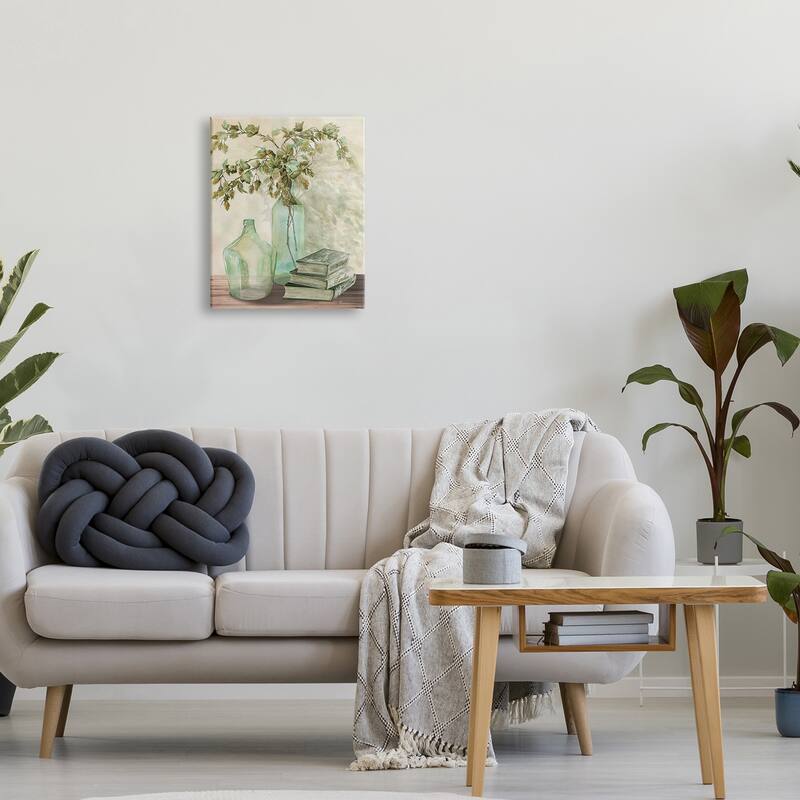 Stupell Botanical Plant Branches Country Vase Tranquil Bookstack Canvas Wall Art - Green