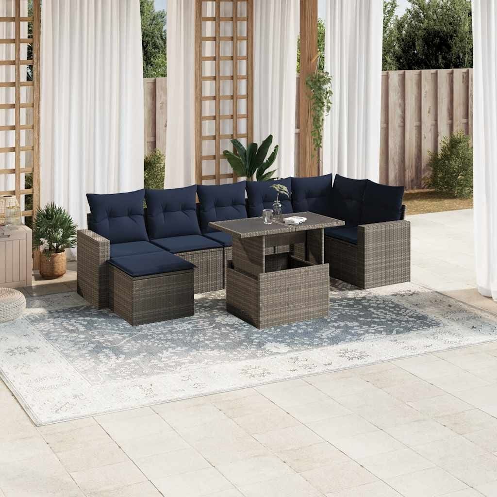 vidaXL 8 Piece Patio Sofa Set with Cushions Black/Brown/Gray Poly Rattan