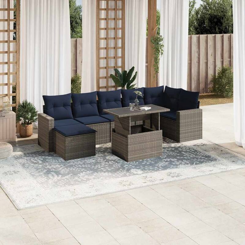 vidaXL 8 Piece Patio Sofa Set with Cushions Black/Brown/Gray Poly Rattan - Gray without storage