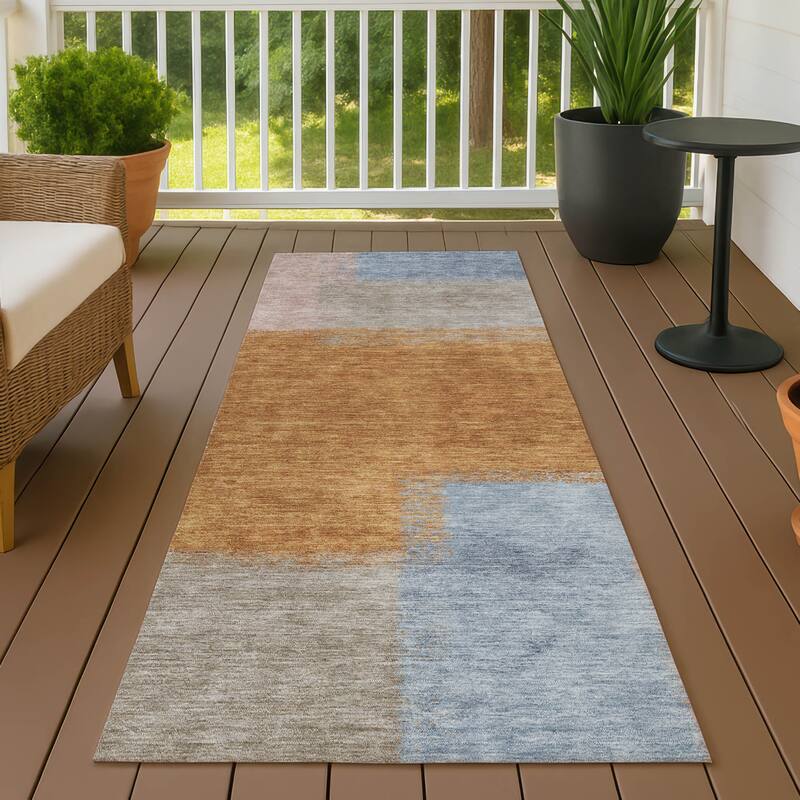 Machine Washable Indoor/ Outdoor Solid Contemporary Chantille Rug - Rust - 2'3" x 7'6"
