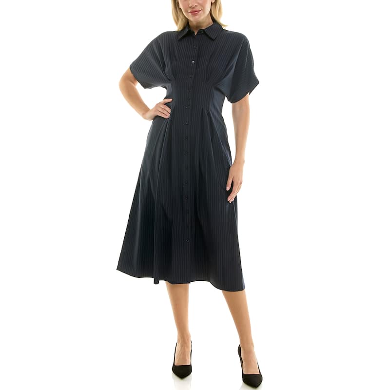 Nicole Miller Pinstripe Shirtdress - 8 - Navy/White
