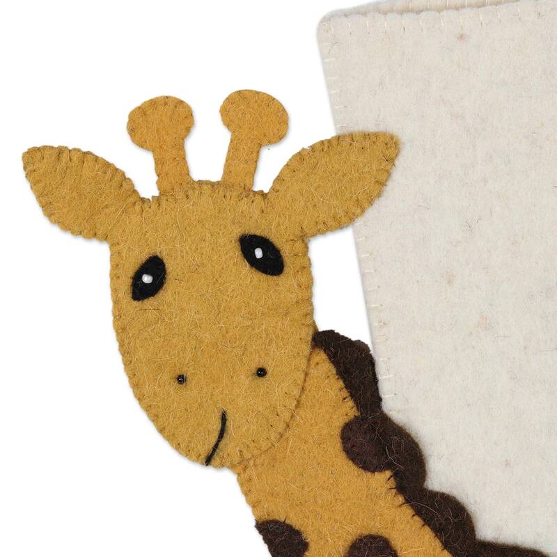 Novica Handmade Holiday Giraffe Wool Christmas Stocking