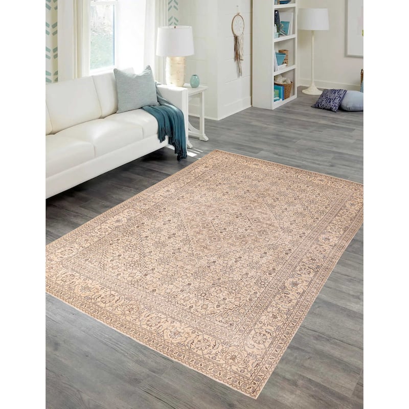 ECARPETGALLERY Hand-knotted Antalya Vintage Cream Wool Rug - 6'8 x 9'6