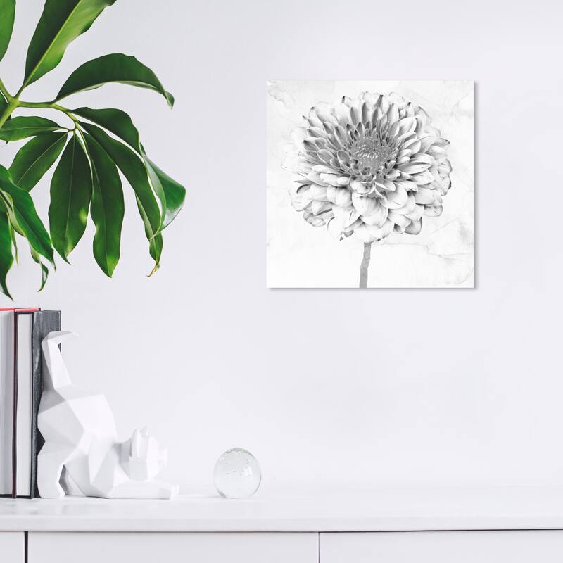 Wynwood Studio Canvas Floral and Botanical White Gray Chrysanthemum White and Farmhouse Wall Art Canvas Print - White, Black - 12 x 12