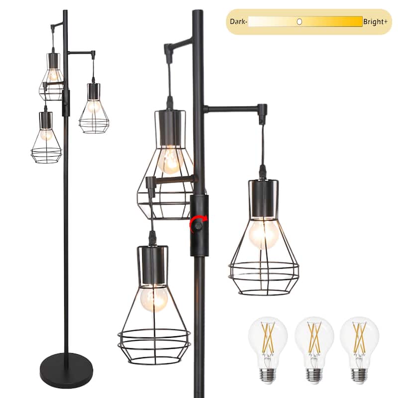 3 Light Industrial Floor Lamp Farmhouse Standing Lamps