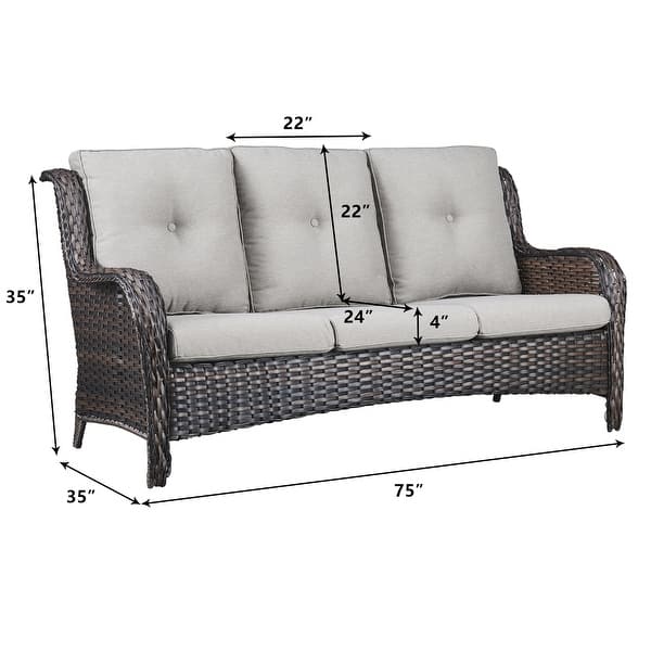 dimension image slide 2 of 4, Gymojoy Outdoor Wicker Patio Sofa 3-Seat Rattan Sofa Furniture