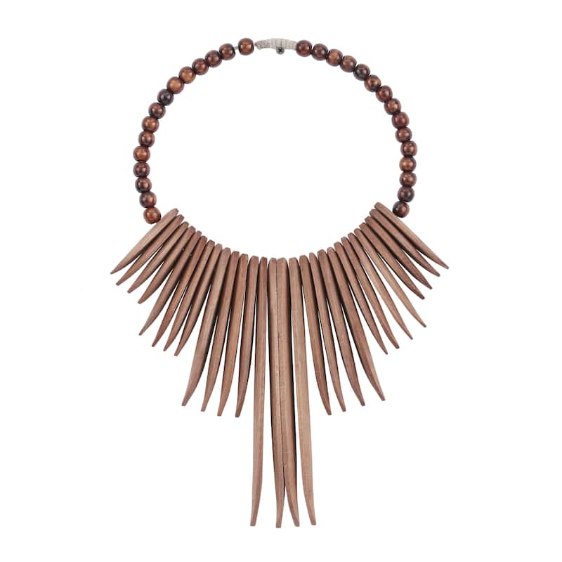 Wood Tribal Statement Necklace Home Wall Decor with Beaded Detailing - Black or Brown - Roche River Decor