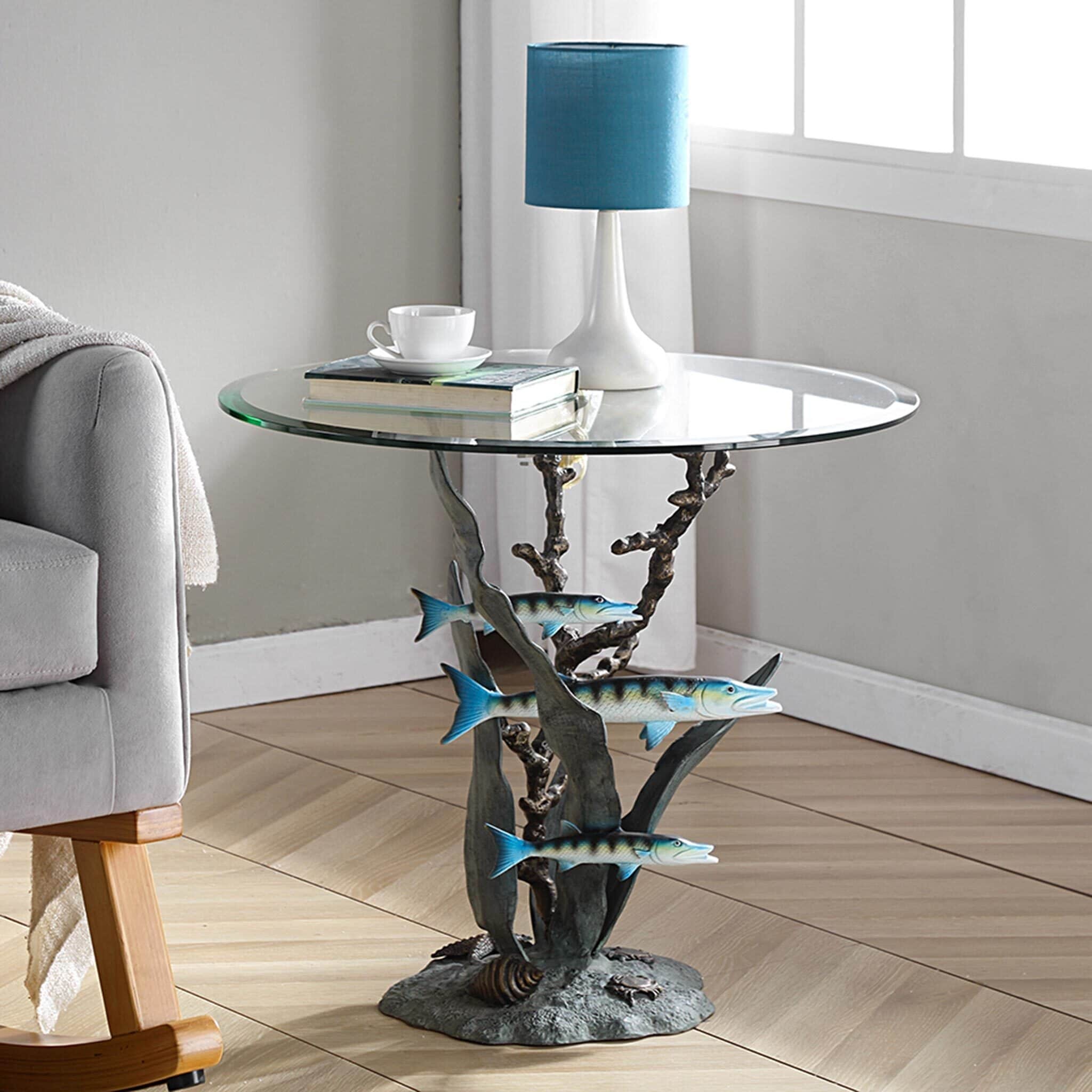 Spi Home Cast Aluminum Barracuda Glass Top End Table - 22.5 X 22 X 22 inches