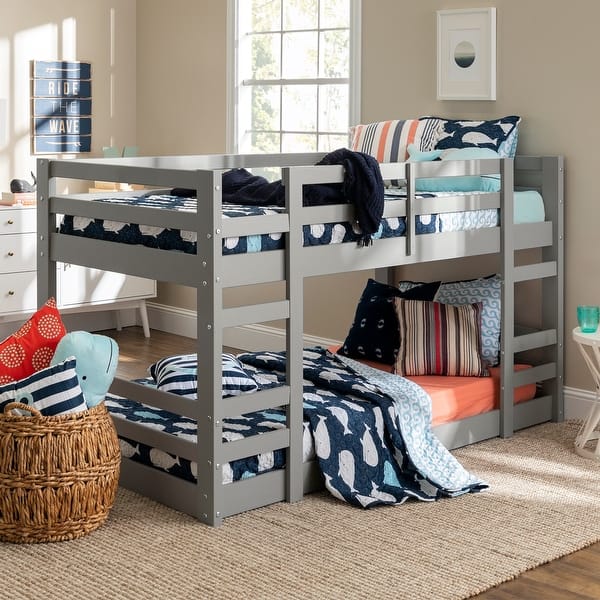 slide 2 of 28, Walker Edison Browning Solid Wood Twin Size Low Bunk Bed