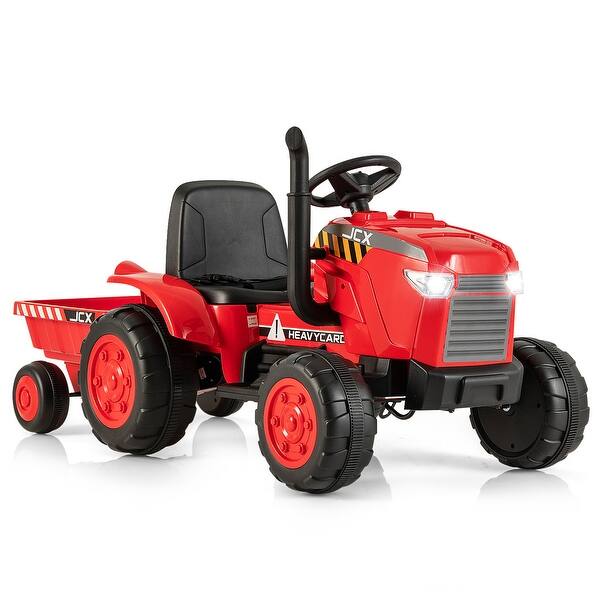 slide 2 of 28, 12V Kids Ride On Tractor with Trailer and Remote Control - 49” x 23” x 24” (L x W x H)