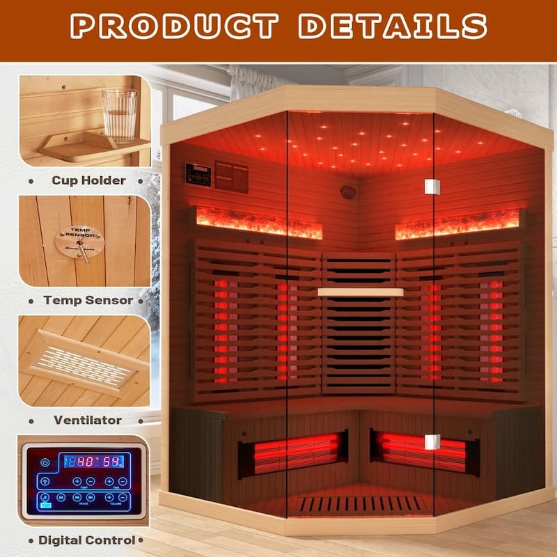 Infrared Sauna up to 4 Person with 15 Minutes Warm-up Heater Tube & Carbon Plate