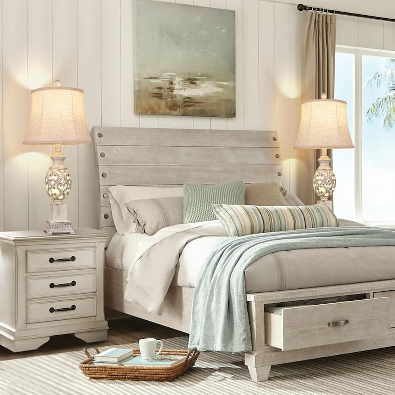 Table Lamps Set of 2.28" Tall Bedside Lamp with Nightlight, Rustic Farmhouse Nightstand Lamps with Linen Shades