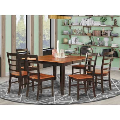 HomeStock 7-Piece Square Black Finish Solid Wood Top Dining Table with 6-Chairs