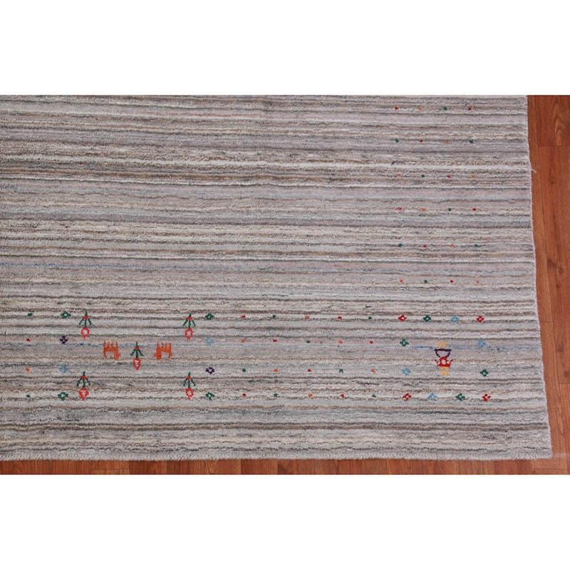 Tribal Gabbeh Indian Area Rug Handmade Grey Wool Carpet - 8'11" x 12'5"