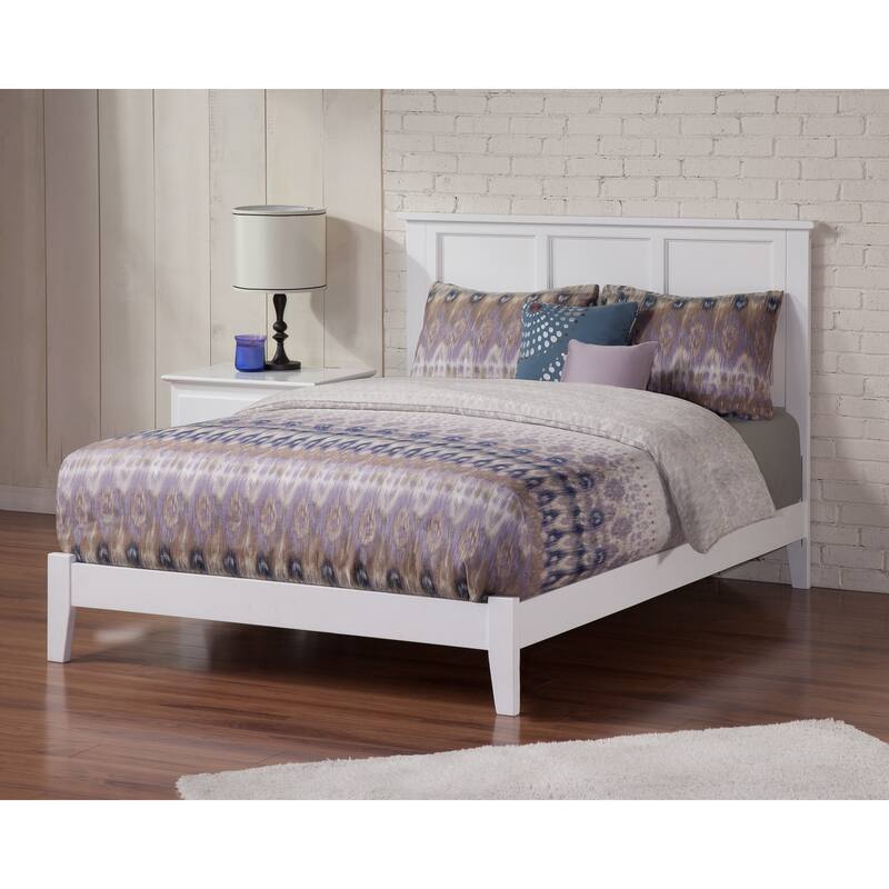 Low Profile Platform Bed - White Beach Design - Hardwood Frame & Slats - Matching Footboard