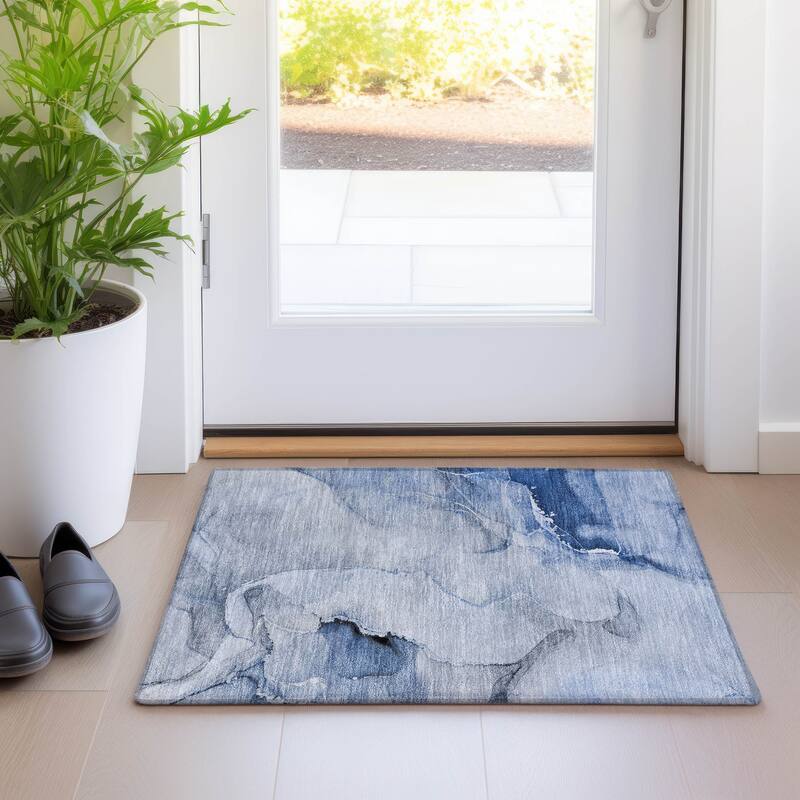 Machine Washable Indoor/ Outdoor Abstract Chantille Rug - Blue - 1'8" x 2'6"