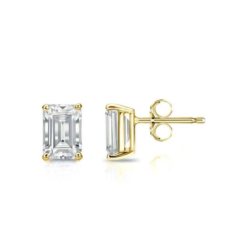Auriya Lab Grown Emerald-cut 4-Prong Diamond Stud Earrings 2.00 to 10.00 ct. tw. Push-Back (D-E VVS) - 3.50ct. wt. - Gold - Yellow
