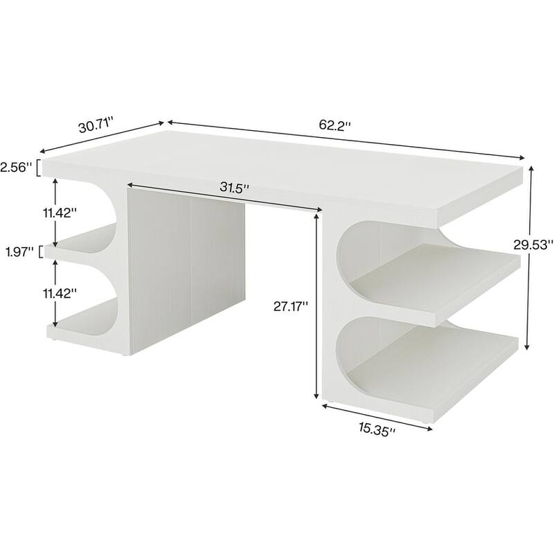 62 Inches Computer Executive Desk, Large Office Desk with Shelves Writing Desk