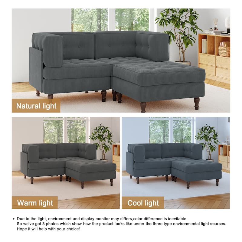 Corduroy Upholstered Modular Corner Sectional Sofa with Reversible Ottoman