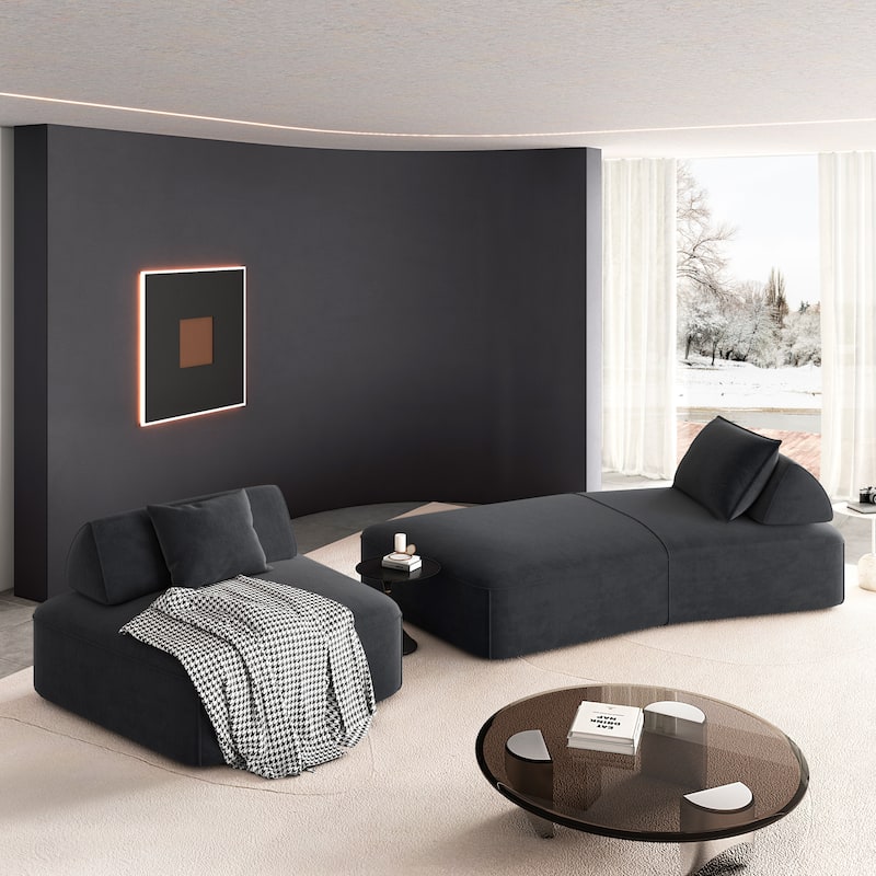 Modern 139" Modular Sectional Sofa Set, DIY Upholstered Fluffy Chenille Sofa, Removable Backrests & Pillows, Deep Seat